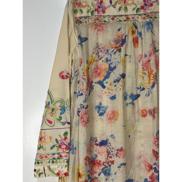 Aratta Silent Journey Collection Midi Dress Large NWT Cream Embroidered Florals - Picture 12 of 16